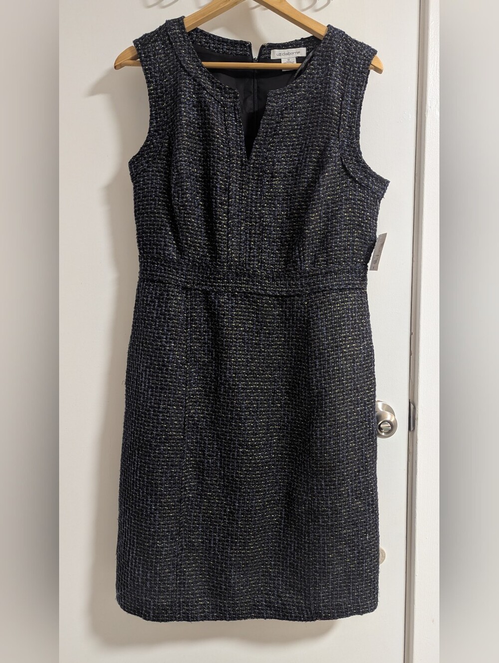 Liz Claiborne Navy Black Tweed Sheath Dress